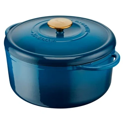 Image de Tefal Pierre Gagnaire Cocotte en fonte d&#039;acier dia 29 cm, 7,4 L, Induction, Couvercle spécial condensation, Rétention de chaleur, Mijotés, Cuisson douce, Caramélisation, Héritage Bleu Alpes E2610504