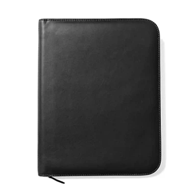 Image de Porte Documents A4 en Cuir Pleine Fleur 100% Véritable Conferencier Fabriqué à la Main par des Artisans Experts Spacieux, Idéal pour une Réunion ou Cours Fermeture Glissière Noir
