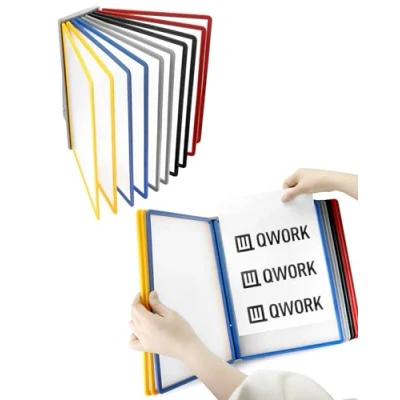 Image de QWORK® Paquet de 2 Système Porte Document Mural 10X Panneaux d&#039;Affichage A4 pour Halls d&#039;Exposition, Restaurants, Bureaux, Lieux Publics