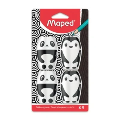 Image de Maped Lot de 4 Taille Crayons Shakky Pingouin et Panda avec Réserve 1 Trou pour Standards Facile à Utiliser
