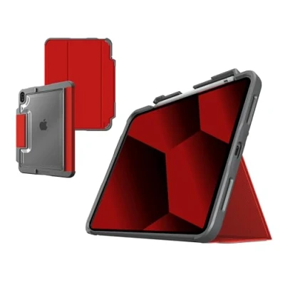 Image de STM Dux Plus Étui de protection compatible avec Apple iPad 10,9&quot; 10ème génération (2022) Rouge/gris (standard militaire, compartiment pour Pencil, fonction support, support veille/réveil) Gris/rouge