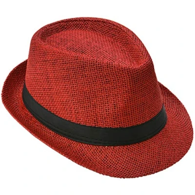 Image de Miobo Chapeau de Paille, Fedora Polyvalent, Design Trilby, Protection Solaire (as4, Numeric, Numeric_56, Numeric_57, Rouge (Chapeau Paille))
