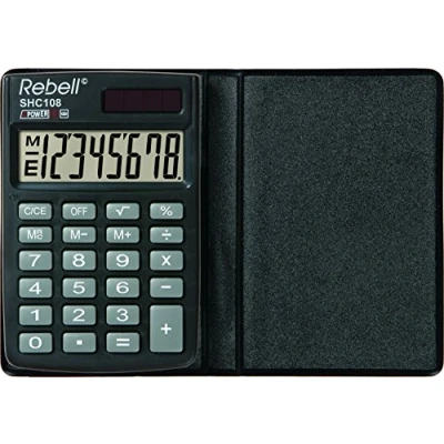 Image de REBELL re de shc108 Écran LCD calculatrice à 8 chiffres, panneau solaire, racines et Triple fonction mémoire, étui protection, noir