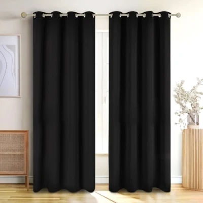 Image de Blumtal Lot de 2 Rideaux Occultants Rideau Thermique Isolant Anti Froid Occultant avec Œillets Fenetre pour Toutes Les Saisons, 132 x 215 cm, Noir