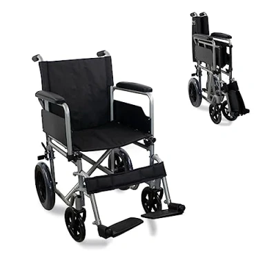 Image de Mobiclinic®, Fauteuil roulant pliable, Marsella, Roulettes à dégagement rapide avec bouton, Robuste, Siège 46cm, Repose pieds pliants, Accoudoirs pliables, Poignée de frein, Roues 12&quot;, Argent