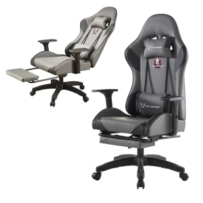 Image de FOXSPORT Chaise Gaming Repose Pieds Fauteuil de Bureau Ergonomique tête et oreiller lombaires Trône des ténèbres