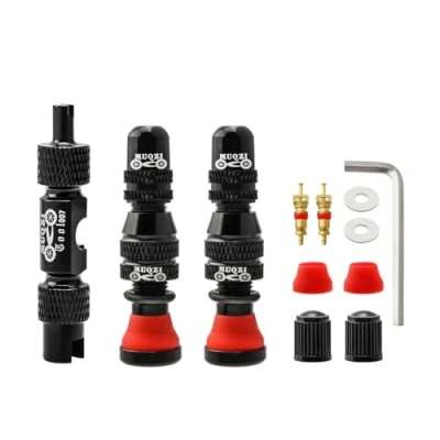 Image de MUQZI Kit de tiges Valve Schrader sans chambre à air Alliage 60 mm pour vélo Tige universelle VTT avec outil
