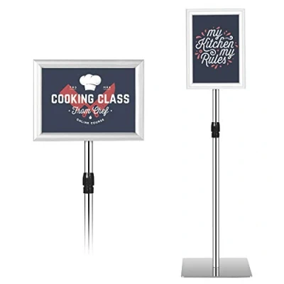 Image de Giantex Présentoir sur Pied Pupitre Support Affiche Porte Menu Argenté ou Noir au Choix Formats A4 Cadre Clippant Panneau Pivotant Hauteur Réglable 73,5 118CM Conception à Angle Droit (Argent)