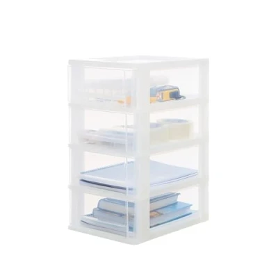 Image de Iris Ohyama, Tour de Rangement Plastique, 4 Tiroirs Moyens, Blanc Givré, Ouverture Facile, Format A4, A5 &amp; A6, Meuble, pour Bureau, Fourniture Scolaire, Papeterie, Sans BPA, DDOCH 2004