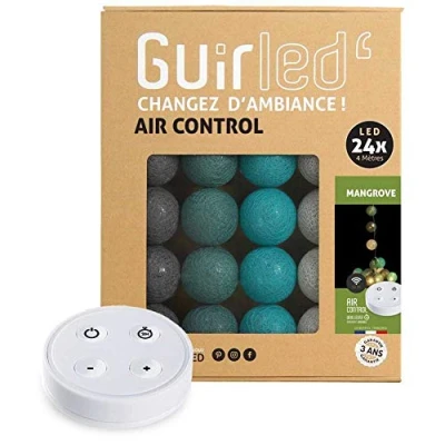Image de GuirLED Guirlande lumineuse boules coton LED USB Télécommande sans fil Veilleuse bébé 2h Adaptateur secteur double 2A inclus 4 intensités 24 2.4m Mangrove