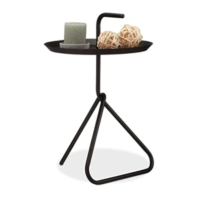 Image de Relaxdays, noir basse d&#039;appoint design en métal avec poignée, chevet ronde, Table de café incurvée, HxD env. 59 x 40cm, Acier, 1 élément
