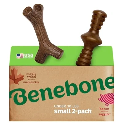 Image de Benebone Lot de 2 plaques d&#039;érable indestructibles pour mâcheurs agressifs, Longue durée et Robuste Chiens, véritable saveur Bacon Bois d&#039;érable, Petits fabriqué aux États Unis.