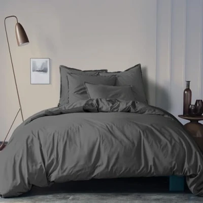 Image de MATT &amp; ROSE Housse de Couette Unie Coton LAVÉ 100% Oeko TEX [ 200x200cm Mixte Anthracite