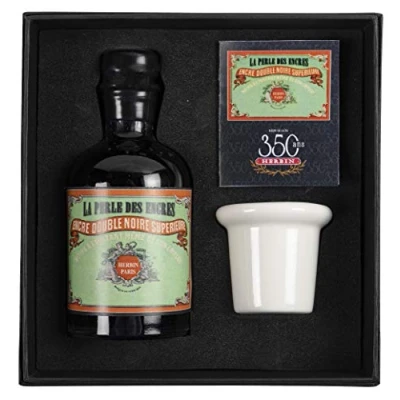 Image de Jacques Herbin 27909T un coffret encrier spécial 350 ans comprenant en porcelaine, une notice et flacon d&#039;encre 100 ml couleur Perle noire