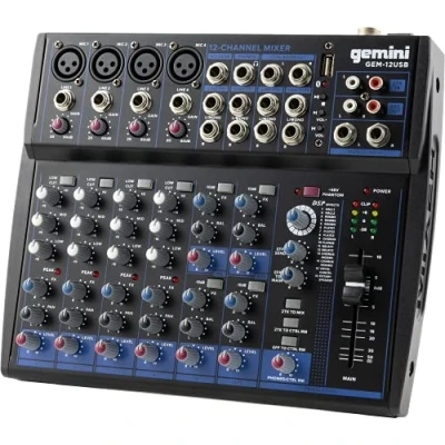 Image de Gemini Sound GEM 12USB Table de Mixage Analogique Compact à 12 Canaux comprenant 4 Micro, EQ Bande 3, Lecture USB Stick et Streaming Bluetooth