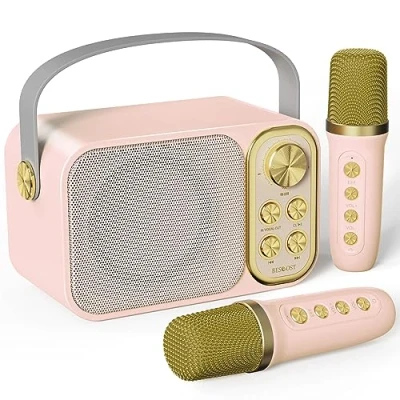 Image de Machine de Karaoké avec 2 Micro sans Fil, Haut Parleur Bluetooth Portable, Dispose 7 Effets Sonores, pour Fête et Voyage