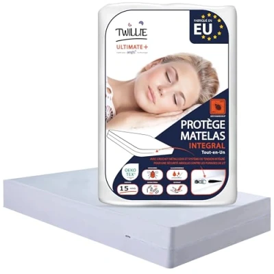 Image de Twillie Housse de Matelas Intégrale 120x190x20 cm Imperméable Qualité Supérieure Anti Punaise lit Oeko TEX® Protège Traitement AEGIS® acarien, bactérien Alèse Fabriqué en EU
