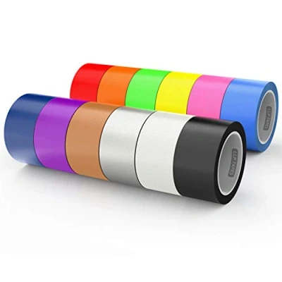 Image de LLPT Ruban Adhésif Couleur en Tissu 12 Rouleaux 50MM X 9M 11 Mil Inclus Bleu Rose Jaune Vert Orange Rouge Noir Blanc Marron Argent Violet (DT612)