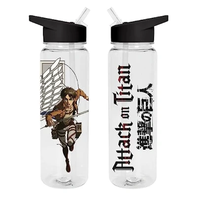 Image de Pyramid International Bouteille d&#039;eau en plastique transparent de 540 ml Motif Scout Eren Yeager Produit officiel Attack on Titan