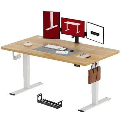 Image de SANODESK Bureau Assis Debout Électrique 180x80 cm Réglable en Hauteur, Panneau Clavier Contrôle à Fonctions Mémoires avec Crochet, Érable