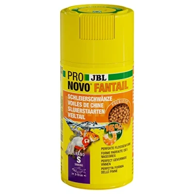 Image de JBL PRONOVO FANTAIL GRANO, Aliment de Base pour Voiles Chine et autres Variétés d’élevage Poissons Rouges 3 10 cm, Granulés Poissons, Doseur à Clic, taille S, 100 ml