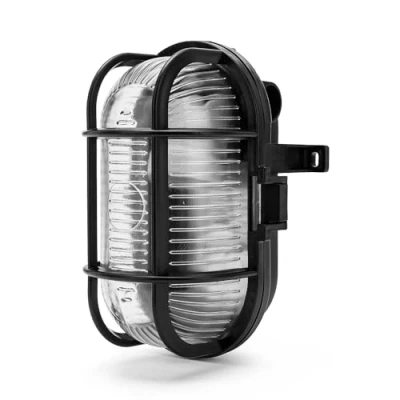 Image de Velamp TURTLE N Applique/plafonnier Ovale. en Plastique + Verre. Culot 1x E27 Max 60W. LED Compatible. IP44: pour intérieur ou extérieur. balcons, garages, vérandas, 60 W, Noir