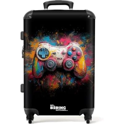 Image de NoBoringSuitcases.com Valises, Valise Soute, Grande Valise, avec TSA, Soute 23kg, Rigide, Avion, Taille M, (67cm 72L), (Manette Multicolore)