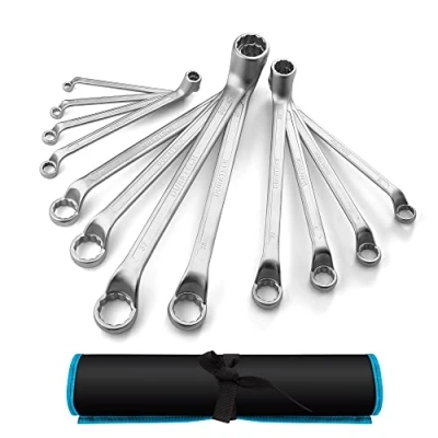 Image de DURATECH Lot de 12 clés polygonales coudées DIN 838 En acier au chrome vanadium mat Déport à 75 degrés Métriques 6 32 mm points Avec sac roulé