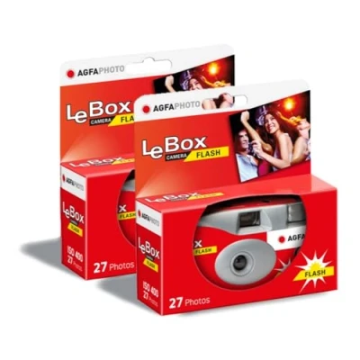 Image de AGFA Photo 601020 Appareil Jetable LeBox Flash, 27 Photos, Objectif Optique 31 mm Gris et Rouge