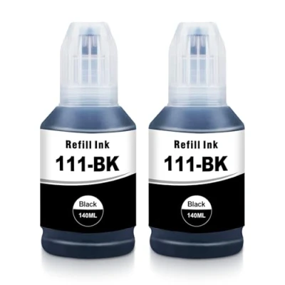 Image de B T Yongairuink 111 Encre Bouteille d&#039;encre Multipack pour ET M1100 M1120 M1140 M1170 M1180 M2120 M2140 M2170 M3140 M3170 M3180 (2 Noir)