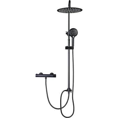 Image de ELBE douche à effet pluie, système de en acier inoxydable 304, pommeau rond 30 cm diamètre, 3 types jet, économe eau