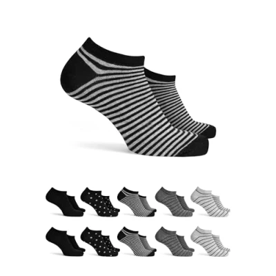 Image de Basic Treasure Lot de 10 paires chaussettes mignonnes pour femme avec rayures et pois, en coton, colorées, à pois rayés, confortables au quotidien, Noir Mix Baskets,