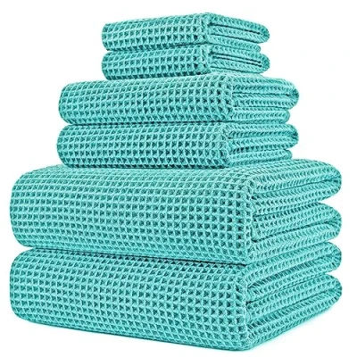 Image de Polyte 6 Serviettes de Bain en Microfibres sèche Rapidement/ne Peluche Pas Tissu alvéolé Aqua Assortiment différentes tailles/152 x 76,2 cm