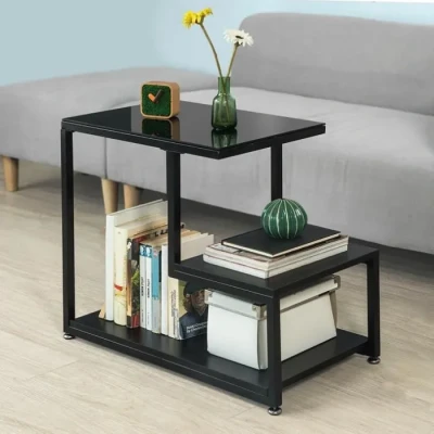 Image de SoBuy FBT65 Sch Bout de Canapé Table d’appoint Tables Basses avec 3 étagères Rangement Noir