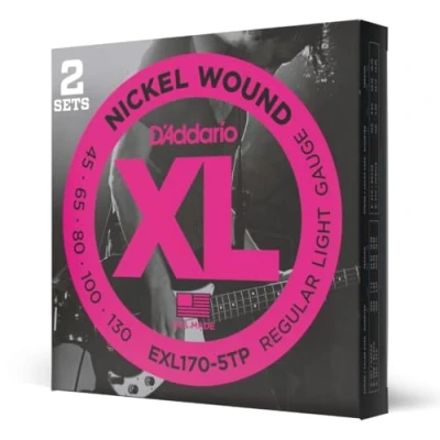 Image de D&#039;Addario Cordes Basse Bass Strings EXL170 5TP Light, 45 130 (5 String, 2 Pack) Échelle Longue
