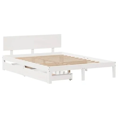 Image de vidaXL Cadre de lit avec tiroirs Blanc 120x190 cm Bois pin Massif, sommier, Double, en Massif