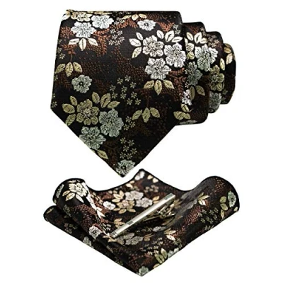 Image de JEMYGINS Cravates et mouchoirs à fleurs tendance pour homme avec pinces cravate, vert clair, M