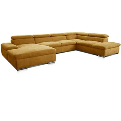 Image de Cavadore Salon Alkatraz au Design Moderne/en Forme de U avec Chaise Longue à Gauche et Ottoman Droite/avec Fonction lit + réglage la tête / 350 x 73 226 Jaune