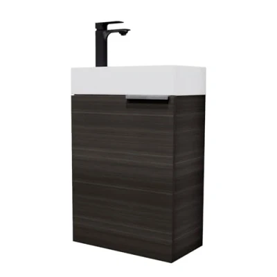Image de Planetmöbel lavabo avec Meuble Bas 40cm en Anthracite &amp; robinetterie Noir Mat, Set de Meubles Salle Bain pour Bain, WC invités
