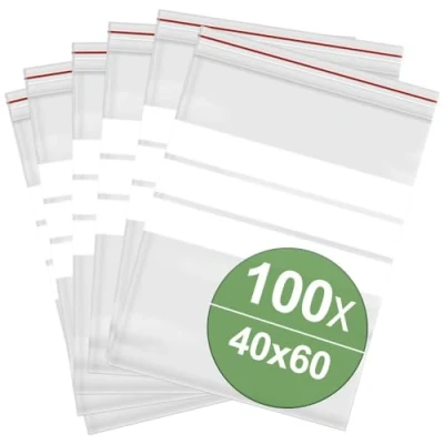 Image de Sacs à fermeture par pression avec bande d&#039;inscription (l x H) 40 mm 60 Polyéthylène transparent