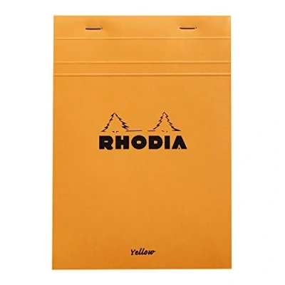 Image de RHODIA 16260C Bloc Notes Agrafé N16 Orange A5 14,8 x 21 cm Petits Carreaux 80 Feuillets Détachables Papier Clairefontaine Jaune g/m² Couverture en Carte Enduite Souple et Imperméable