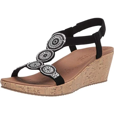 Image de Skechers Femme Beverlee Date Glam Sandale cale, Noir, 41 EU
