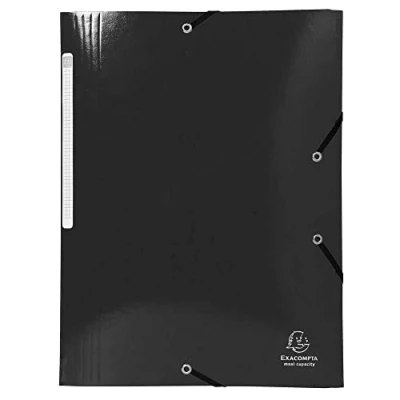 Image de Exacompta Réf. 55821E Carton de 25 chemises à élastiques Iderama pochettes 3 rabats Maxi Capacity en carte lustrée pelliculée 425 g/m2 dim 24 x 32 cm pour format A4 couleur noir
