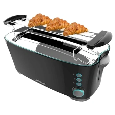 Image de Cecotec Grille pain Toast&amp;Taste Extra Double B, 1350 W de puissance, fente longue pour 2 tartines, Arrêt et Popup automatiques, Acier inoxydable, Varillas Superiores