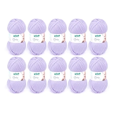 Image de Gründl Fil Baby uni (Fil spécial bébé pour Tricot &amp; Crochet, certifié Oeko TEX Robuste et Facile d&#039;entretien, 70% Acrylique 30% Polyamide, 50 g / 150 m, Aiguilles n 3 ½ à 4 ½, 10 x g), Lilas