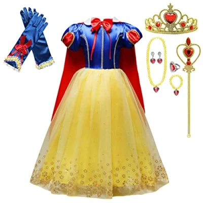 Image de Lito Angels Deguisement Robe Princesse Blanche Neige avec Cape et Accessories Enfant Fille, Costume d&#039;halloween Anniversaire Fete Carnaval, Taille 4 5 ans, Style C