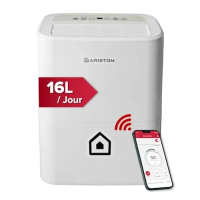 Image de Ariston Deos 16S NET WiFi Déshumidificateur Portable Haut de gamme 16L, Contrôle Électronique du niveau d’Humidité, Fonction Buanderie, Silencieux, pour des pièces allant jusqu&#039;à 44 m²