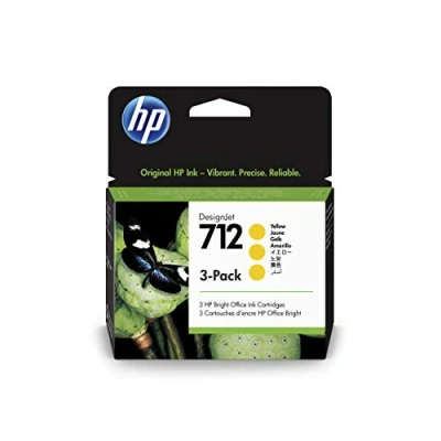 Image de 3ED79A Lot de 3 cartouches d&#039;encre authentiques HP 712 jaune 29 ml avec encre d&#039;origine, pour traceurs grand format DesignJet T650, T630, T250, T230, Studio et tête d&#039;impression 713