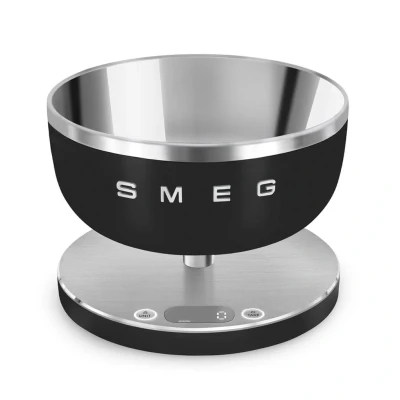 Image de Smeg, Balance de Cuisine KSC01BLMWW, Bol Amovible en Acier Inoxydable, Quatre Unités Mesure g/ml et lb.oz/fl.oz, avec Fonction Tare, Capacité Maximale 5 kg, Noir Mat