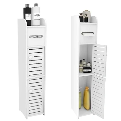 Image de Drumm Meuble Salle de Bain,Meuble Toilettes WC Rangement,Tiroir, Compartiment, Gain Place,Petits Espaces,17 * 15 78cm